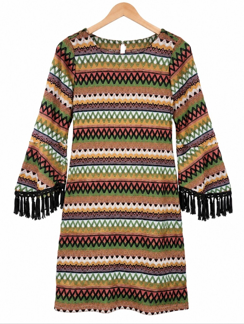 Uncle Frank 70s Style Boho Embroidered Fringe Sleeve Mini Dress S